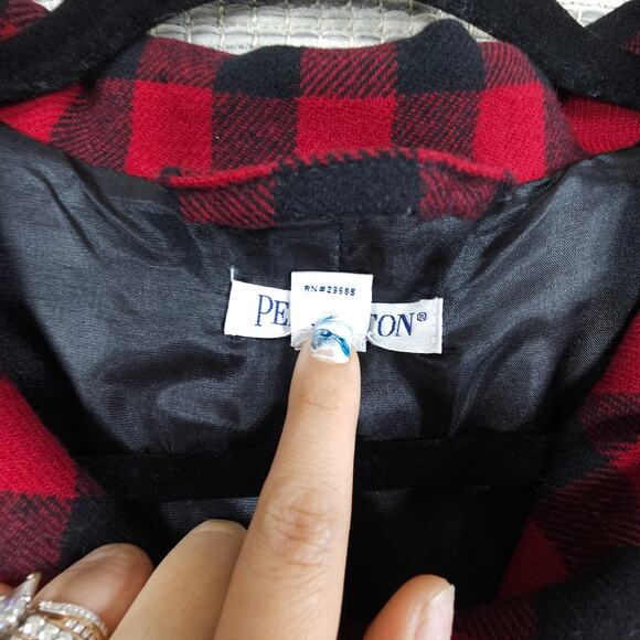 Pendleton Womens 10 Red Black Buffalo Plaid VTG Virgin Wool Jacket Shacket 80s - Picture 10 of 12